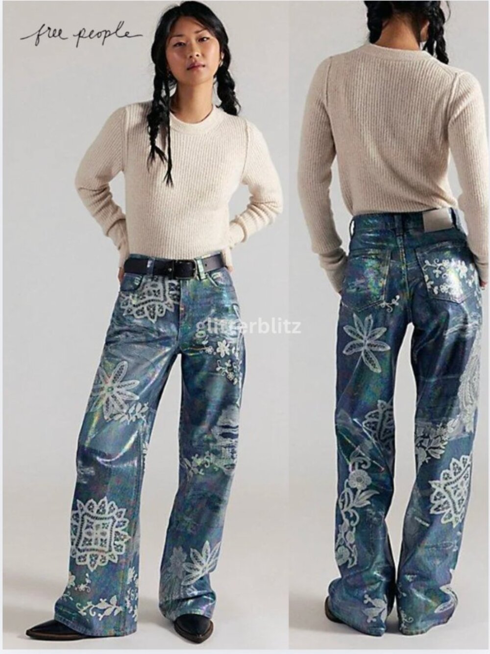 Free People Tinsley Printed High-Rise Illusions Jeans